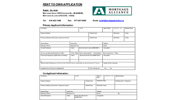 sample rent application forms