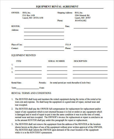 sample rent to own equipment agreement