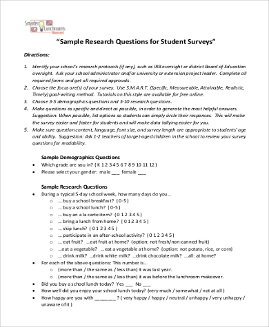 sample research questions for student survey