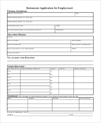 applications printable sample free job Sample  9 Application in   Documents Employment Free Form