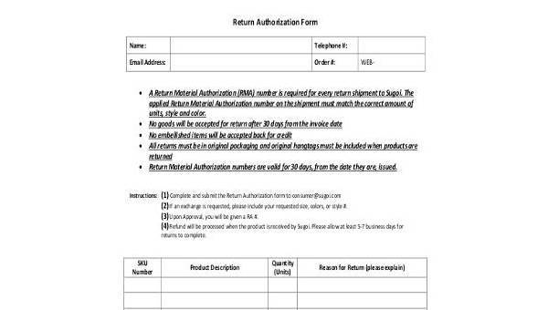 sample return authorization forms