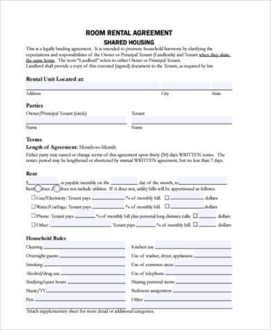 sample room rental agreement form