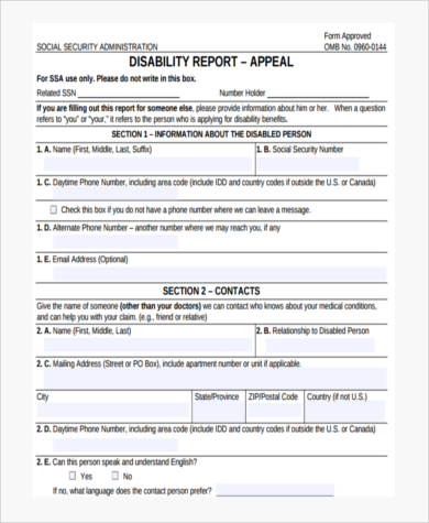 sample social security disability appeal form