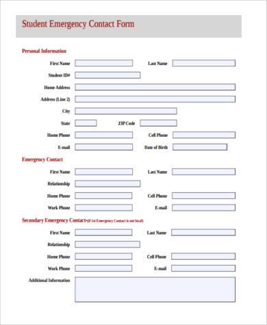 sample student contact form
