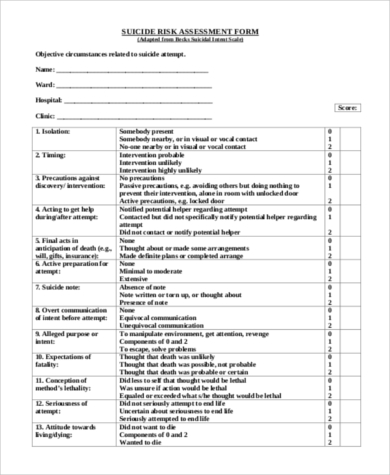 sample suicide risk assessment form