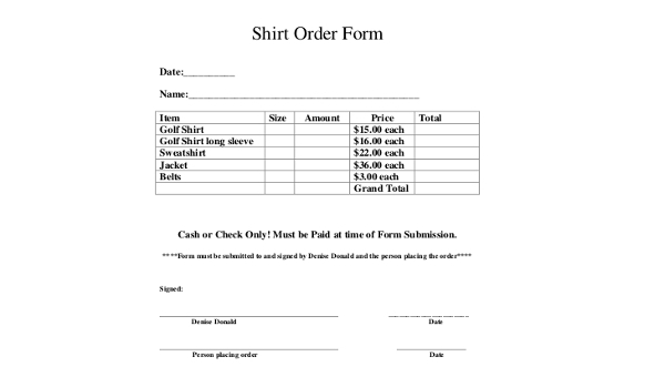 sample t shirt order forms