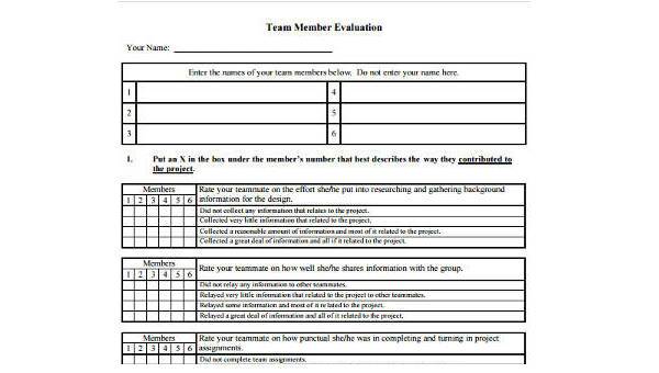 sample team evaluation forms