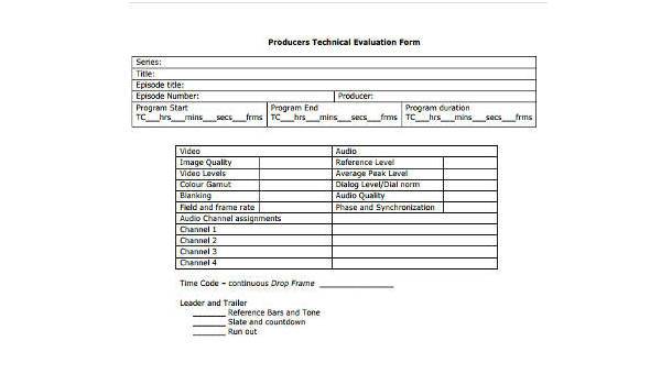 sample technical evaluation forms