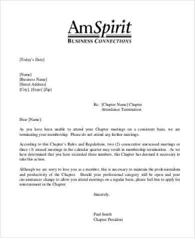 Sample termination letter to employee