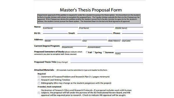 sample thesis proposal forms