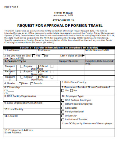 sample travel approval request form