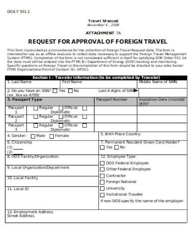 FREE 11+ Sample Travel Approval Forms in PDF | Excel | MS Word