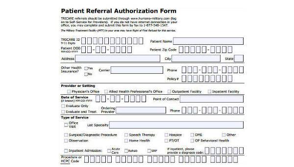 sample tricare authorization forms