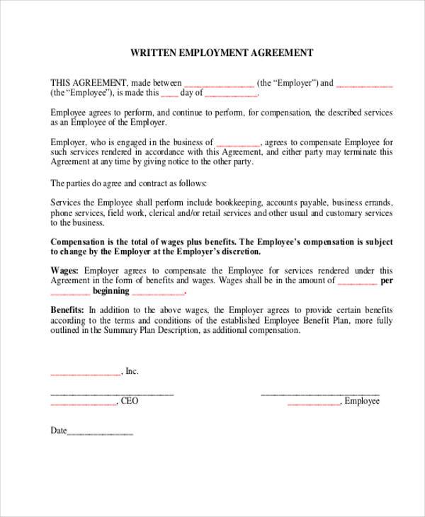 sample written employment agreement