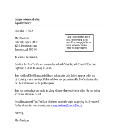 sample of reference letter for employee