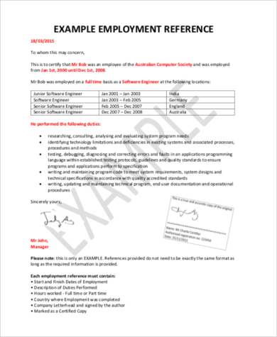 sample of reference letter for a job