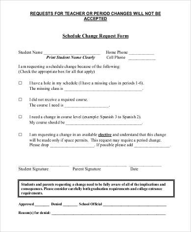 schedule change request form