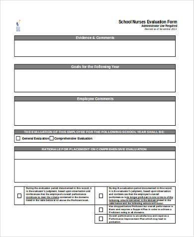 nurse evaluation form forms sample school ms word pdf