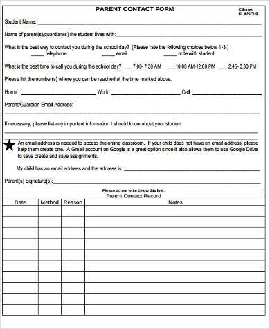 school parent contact form