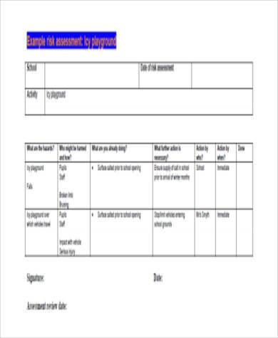 school risk assessment form example