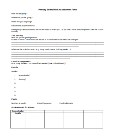school risk assessment form