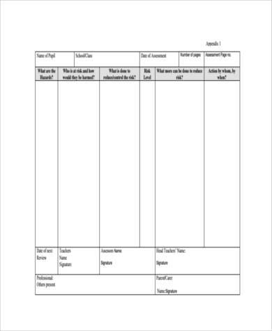 secondary school risk assessment form