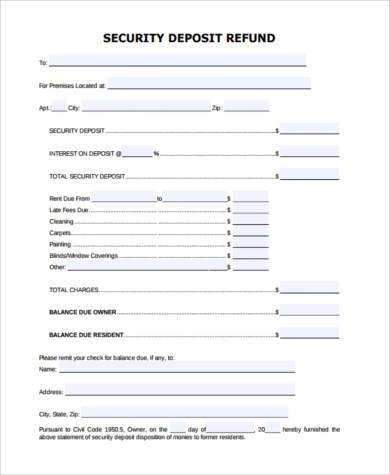 security deposit agreement refund form1
