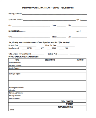 FREE 9+ Sample Security Deposit Return Forms in PDF | MS Word