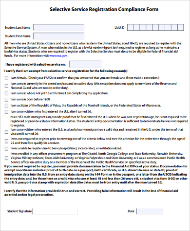 selective service registration compliance form