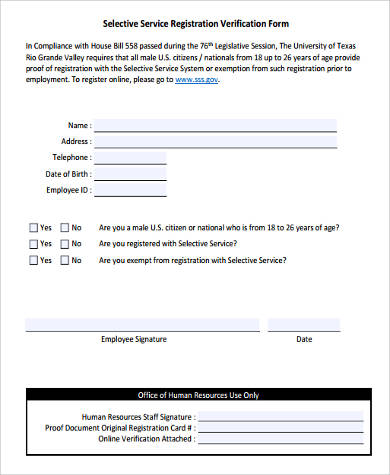 selective service registration verification form