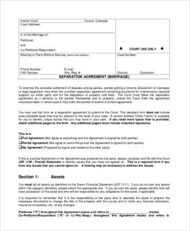 Free 8 Sample Separation Agreement Forms In Pdf Ms Word