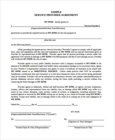 service provider agreement form