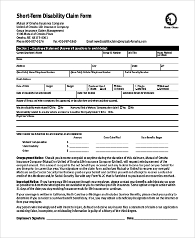 FREE 8+ Sample Short Term Disability Forms in PDF | MS Word