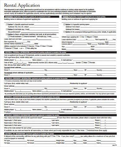 simple apartment application form