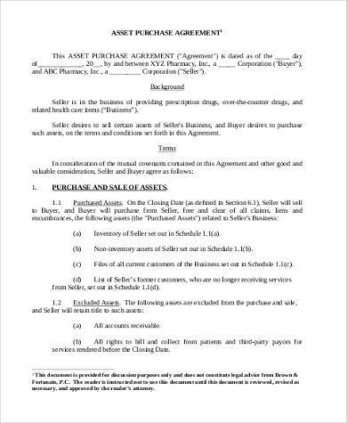 simple asset purchase agreement format
