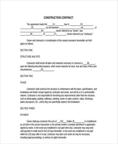 simple construction contract form