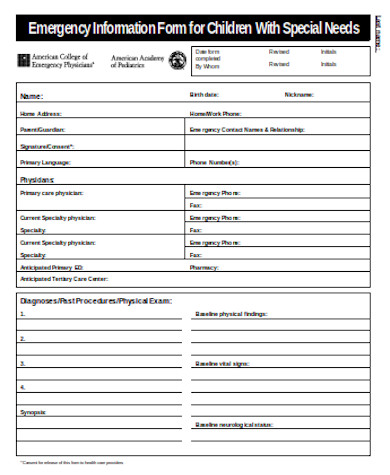simple emergency information form