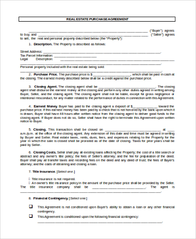 simple home purchase agreement form