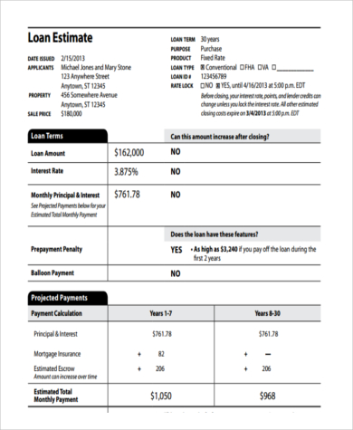 simple loan estimate form