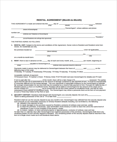 simple month to month lease form