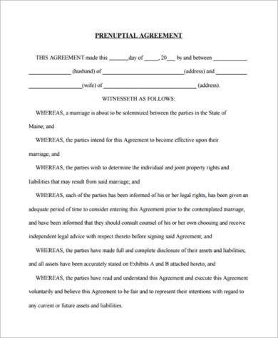 simple prenuptial agreement form