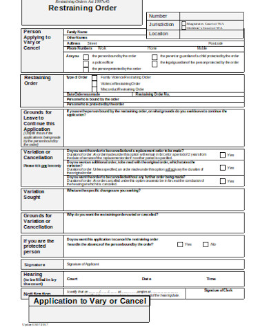 FREE 12+ Restraining Order Form Samples, PDF, MS Word, Google Docs