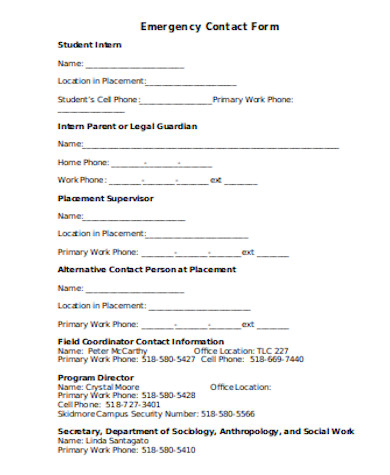 simple student emergency contact form