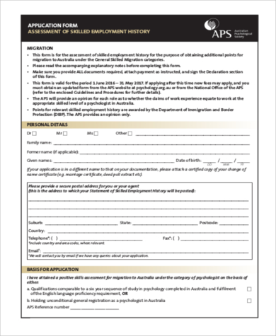 skilled employment history form