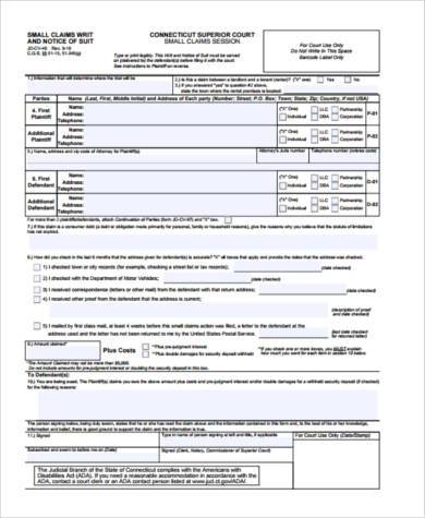 FREE 10  Sample Small Claim Forms in PDF MS Word