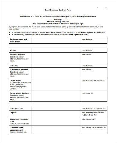 small business contract form