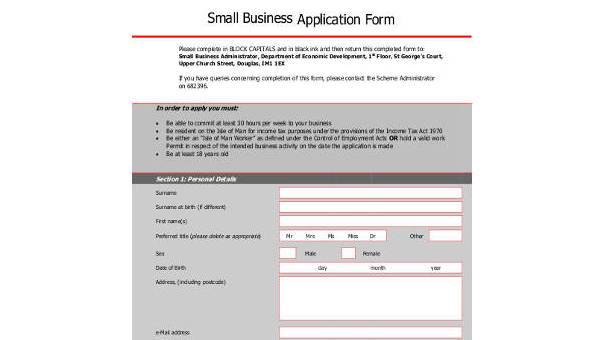 small business form samples