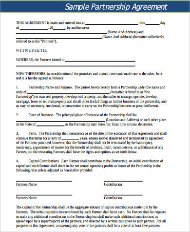 small business partnership agreement form