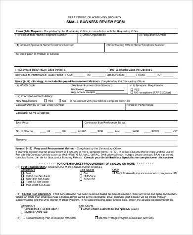 small business review form