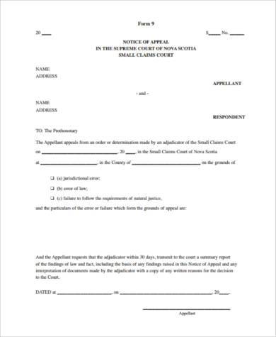 small claim appeal form